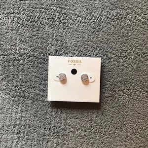 Fossil Silver stud diamond earrings.